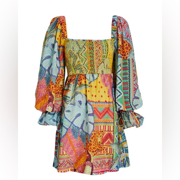 NWT Farm Rio Anthro Summer Tapestry Smocked Mini Dress Size XS - Picture 2 of 7